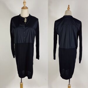 COS Multimedia Wool Blend Poplin Long Sleeve Button Front Black Dress Small